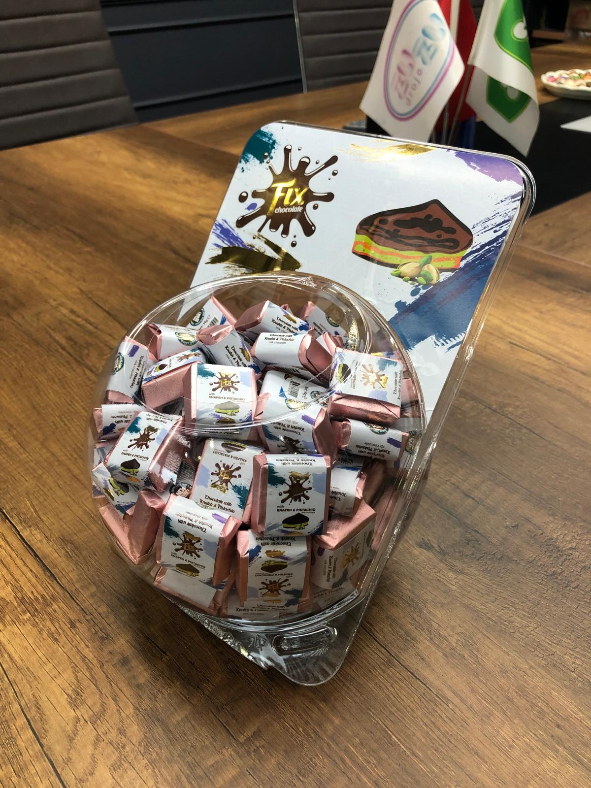 Gourmet Knafeh Pistachio Milk Chocolate Squares - 14g x 75 Count Round Box