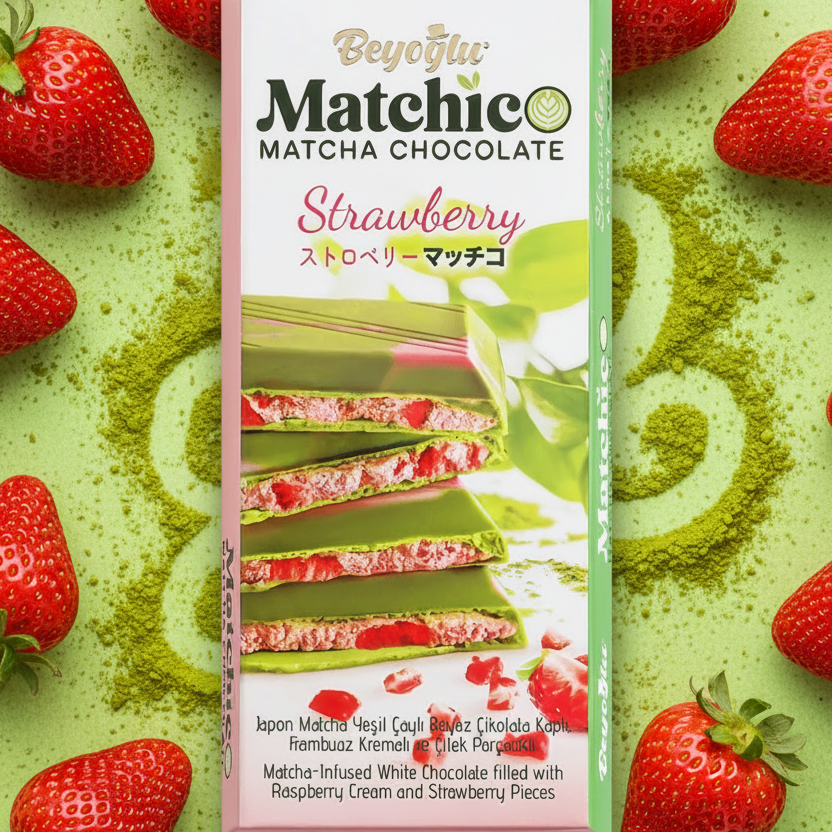 Beyoglu Matchico Premium Matcha Infused White Chocolate with Strawberry & Raspberry Cream - 3.36 oz (95g) - TryAladdin