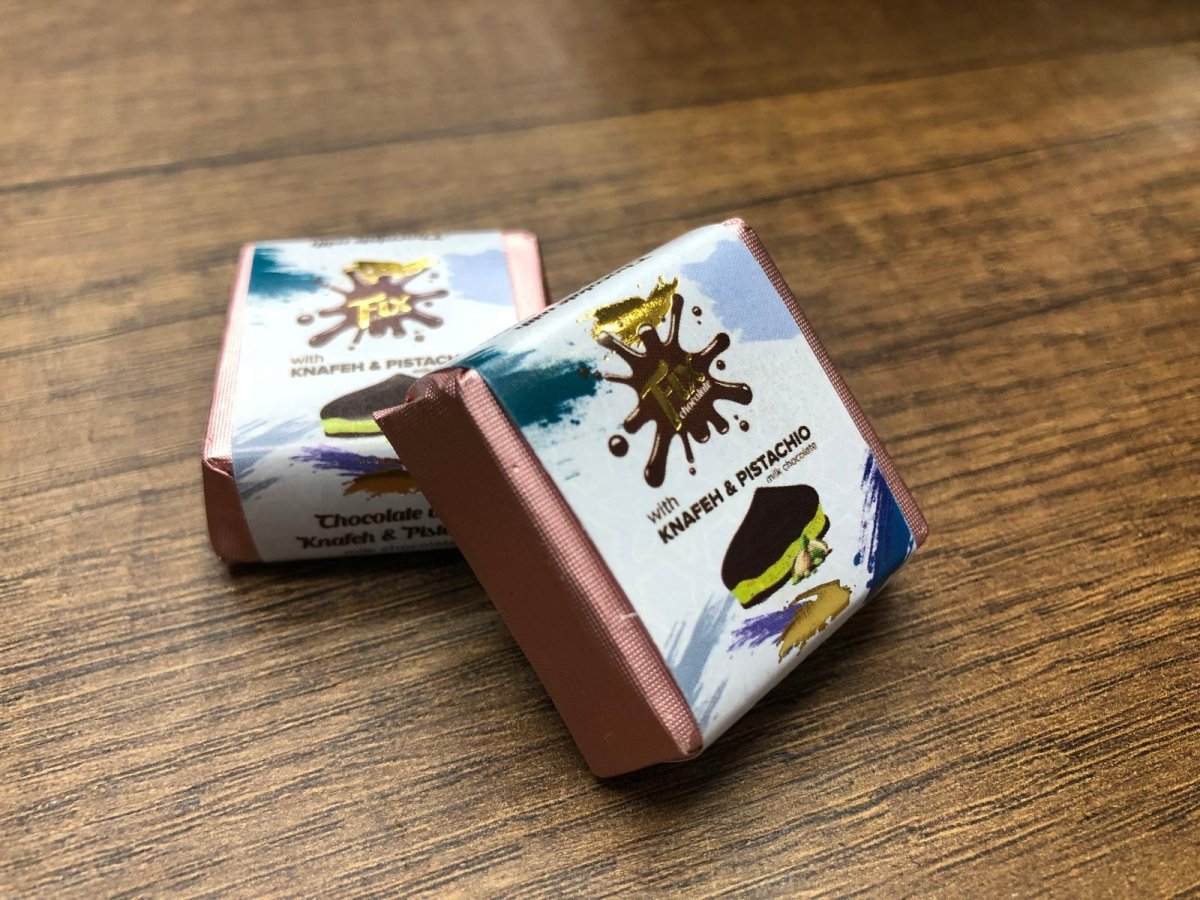 Gourmet Knafeh Pistachio Milk Chocolate Squares - 14g x 75 Count Round Box - TryAladdin