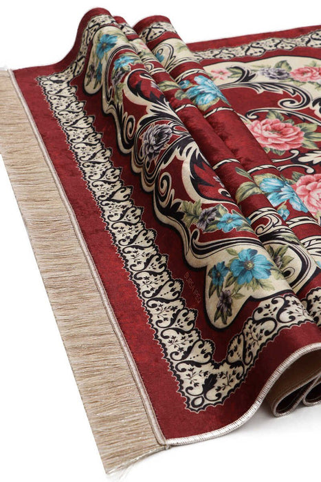 Bursa Ipek | Burgundy Velvet Carpet Prayer Rug