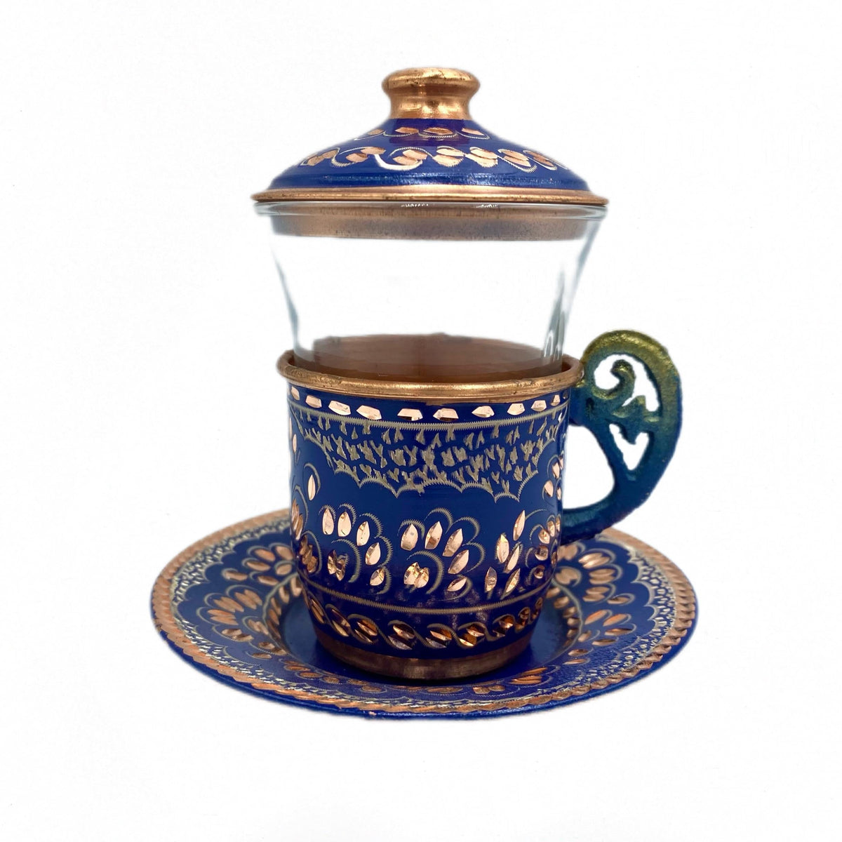 Lavina Copper Turkish Tea Cup with Lid Erzincan Design TryAladdin