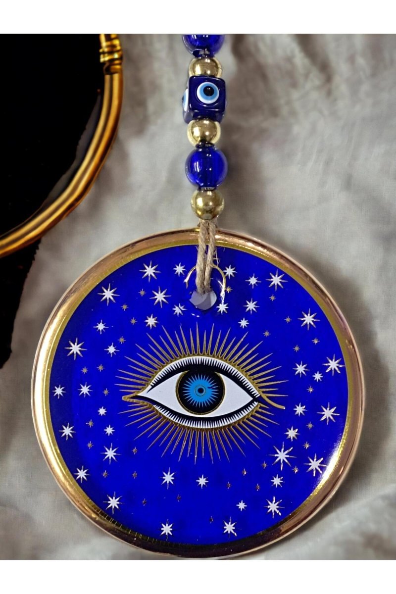 Gilded Blue Color Star Motif Eyed Glass Wall Ornament - TryAladdin