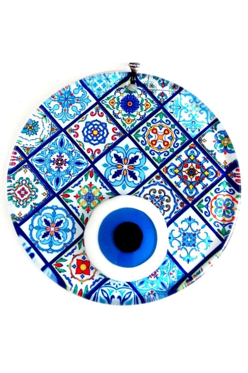 Mixperi | Mandala Patterned Nazar Bead With Fusion Glass Wall Ornament Mixperi Islamic, Pillow Case Set, Clock, Spiritual, Candle Set, Rug, Vase, Door Mats, Wall Ornaments