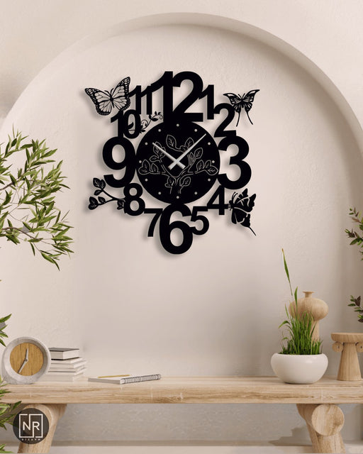 NR Dizayn | Butterfly Detailed Metal Wall Clock NR Dizayn Wall Clocks