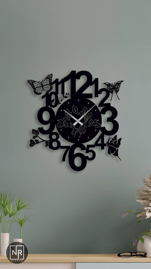 NR Dizayn | Butterfly Detailed Metal Wall Clock