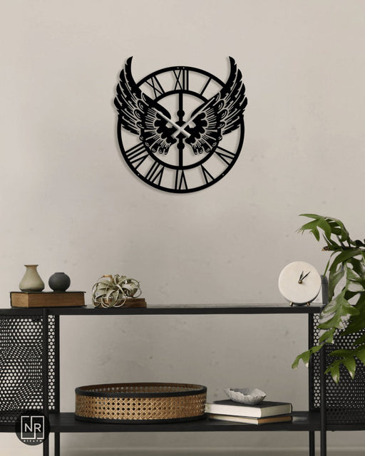 NR Dizayn | Decorative Metal Wall Clock with Wings