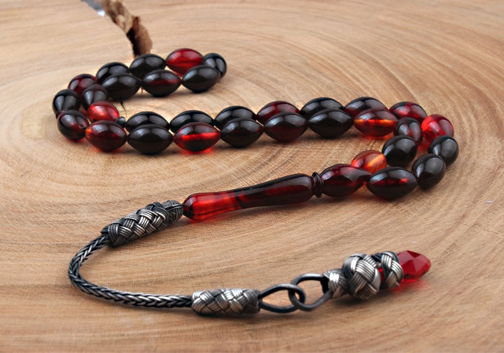 Tesbihevim | 1000 K Sterling Silver Mixed Color Amber Tasbih with Kazaz Tassel - TryAladdin