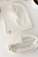 0 100% Cotton Ribbed Ecru Beanie & Neck Warmer Set - TryAladdin