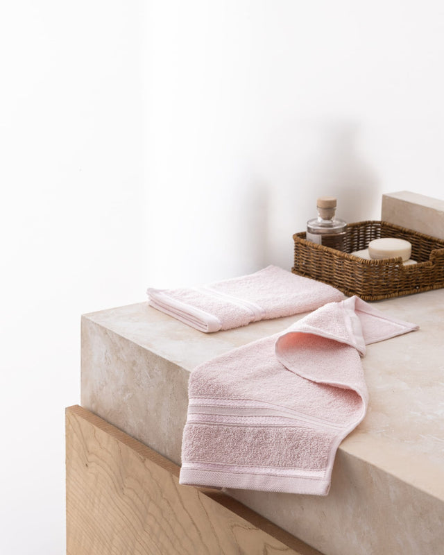 100% Cotton Plush Hand Towel 2-Pack - Marnot Border, Powder Pink