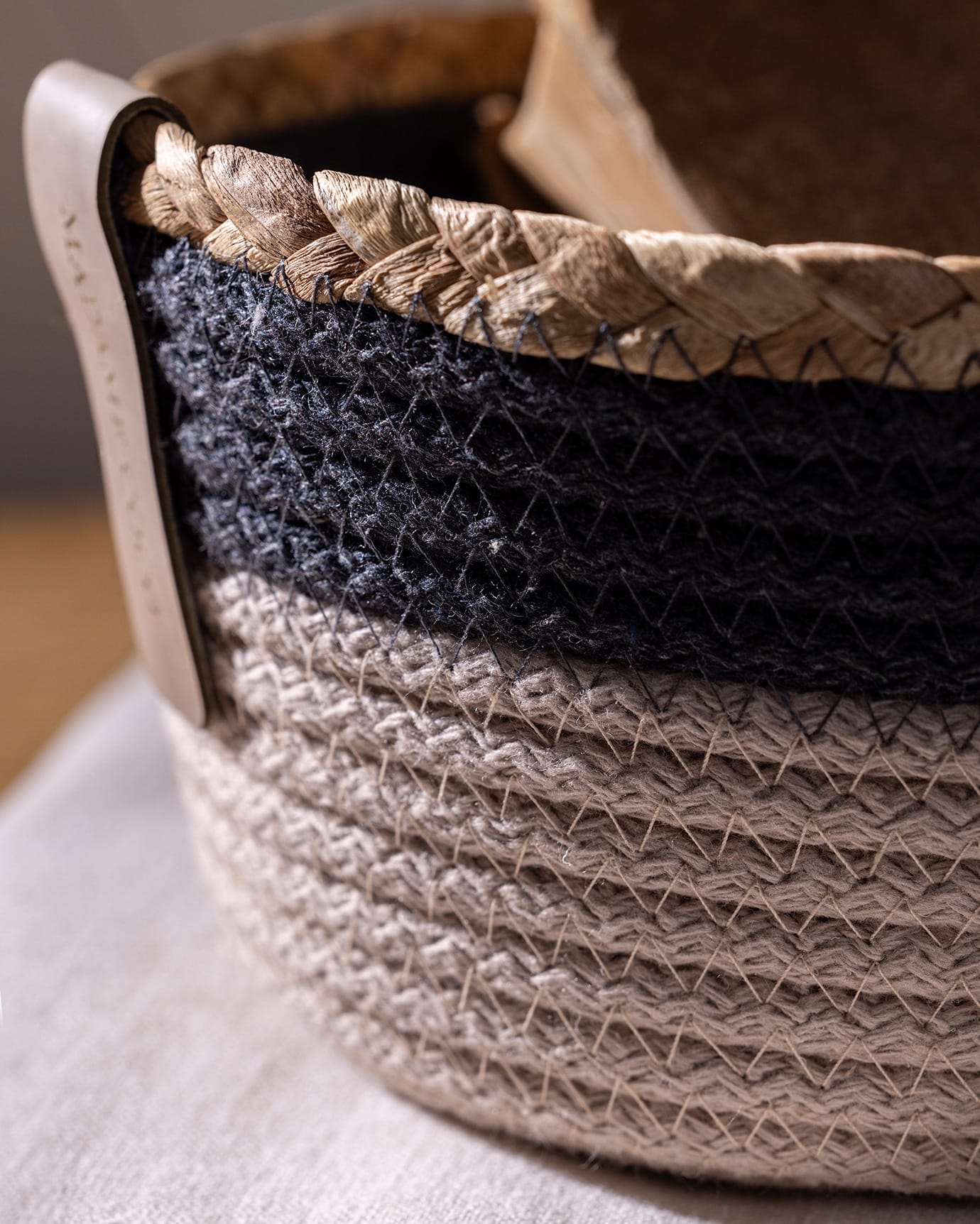 Panier de rangement ovale - Bac d'organisation maison gris et beige