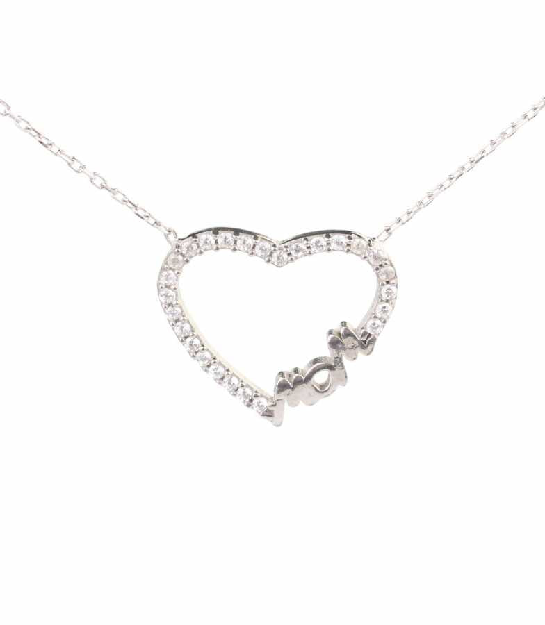 Sterling Silver Mom Heart Necklace - Zircon Embellished