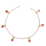 925 Sterling Silver Enamel Strawberry Charm Anklet - Summer Style