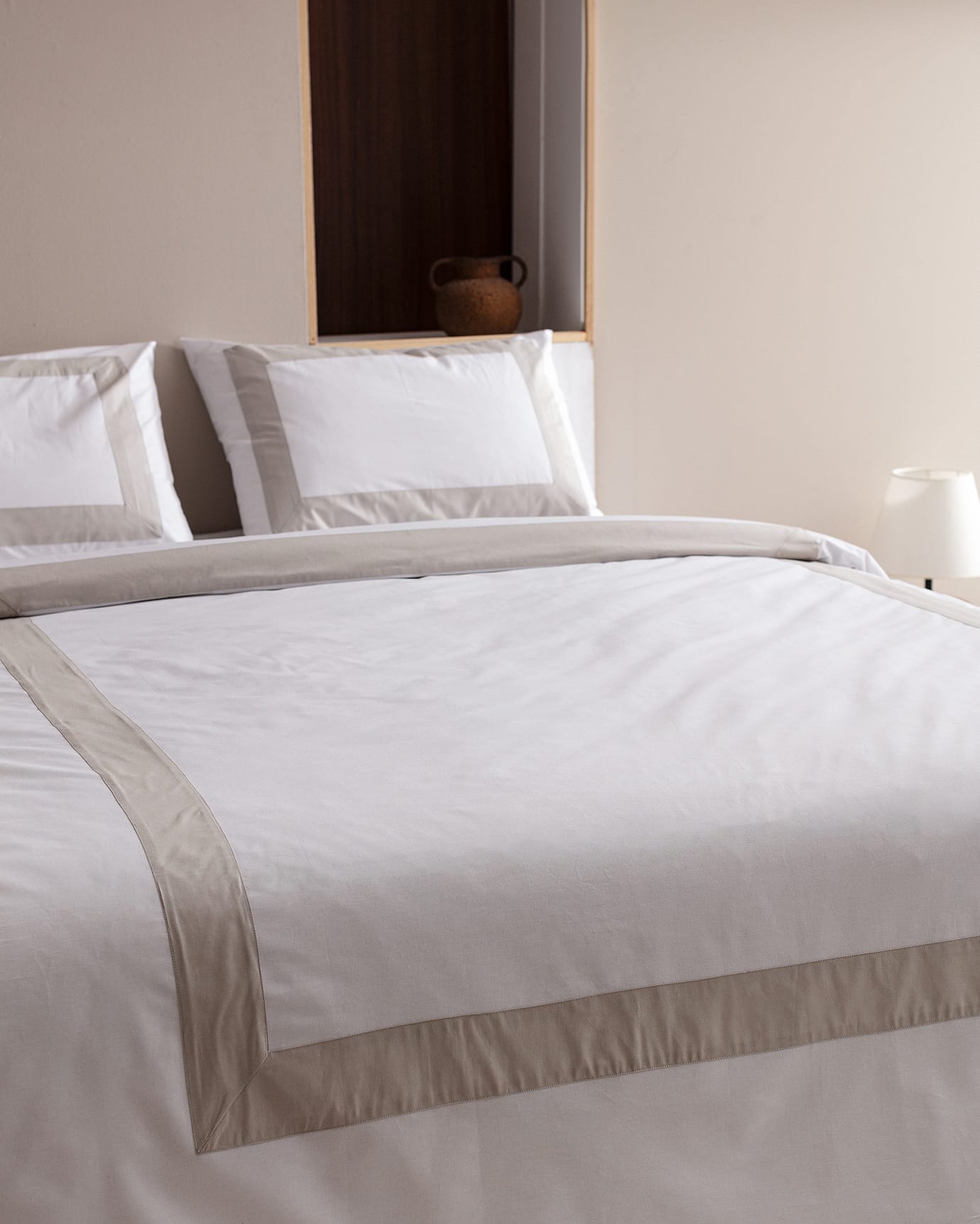 100% Cotton Valette Duvet Cover Bedding Set - Full/Queen - White & Stone