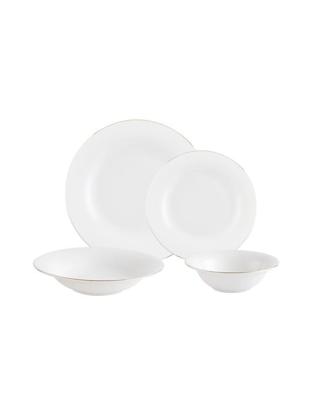 New Bone Porcelain 6-Person Dinnerware Set - White & Gold Design