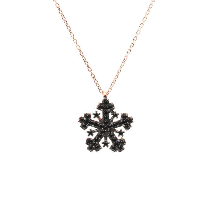 Premium 925 Sterling Silver Black Stone Snowflake Necklace