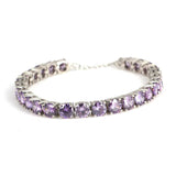 925 Sterling Silver Bold Round Synthetic Amethyst Streamline Bracelet
