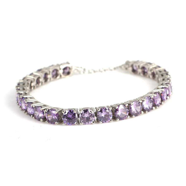 925 Sterling Silver Bold Round Synthetic Amethyst Streamline Bracelet