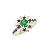 Premium 925 Sterling Silver Synthetic Emerald Flower Ring