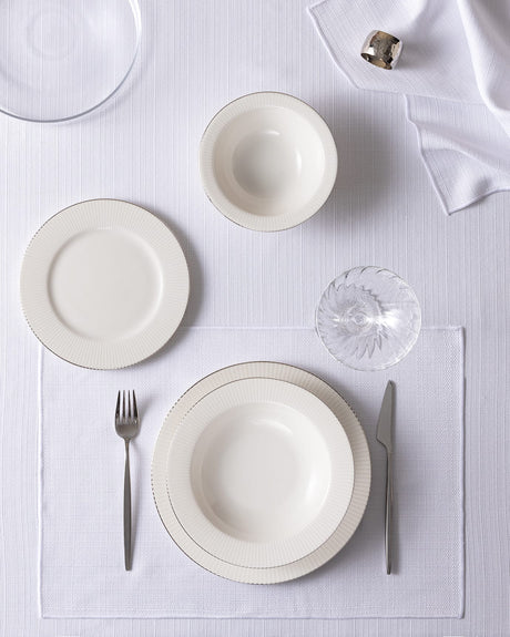 New Bone Porcelain 6-Person Dinner Set - Elegant White & Silver