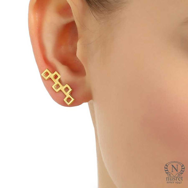 Sterling Silver Tiny Squares Earcuff Earring - Modern Design