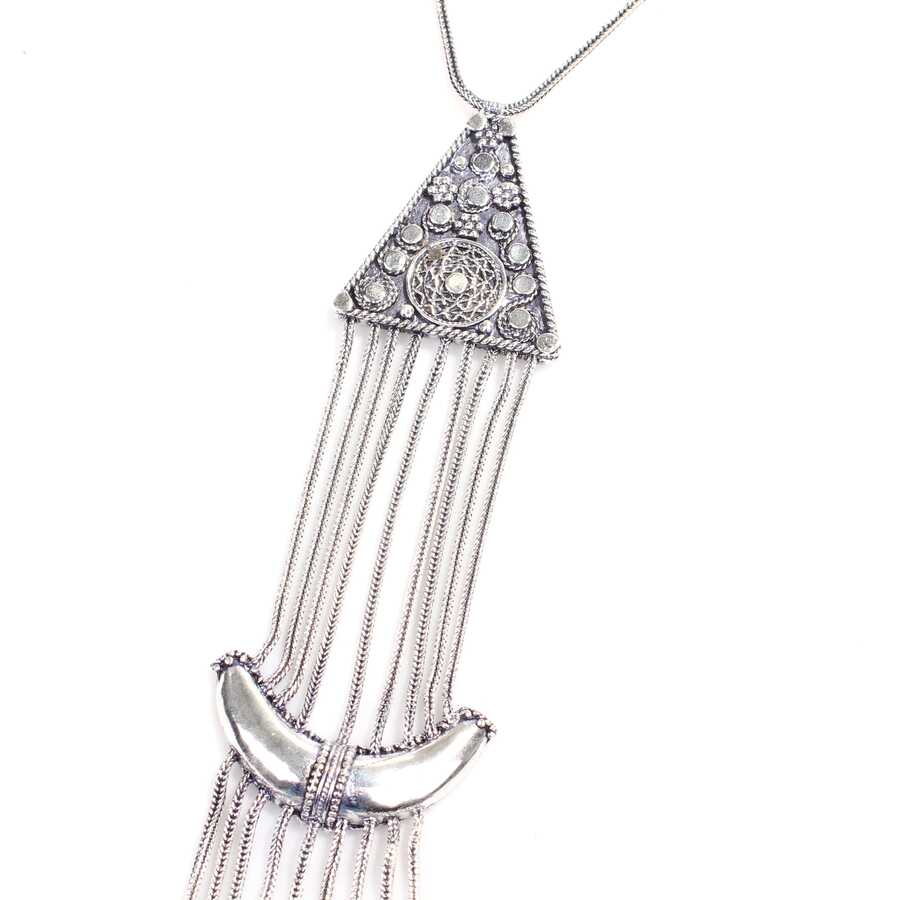 Oxidized Sterling Silver Triangle Moon Long Pendant Necklace