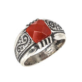 Sterling Silver Men's Ring - Square Red Agate Stone