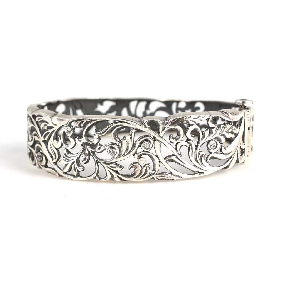 Sterling Silver Zircon Bracelet - Oval Filigree Design
