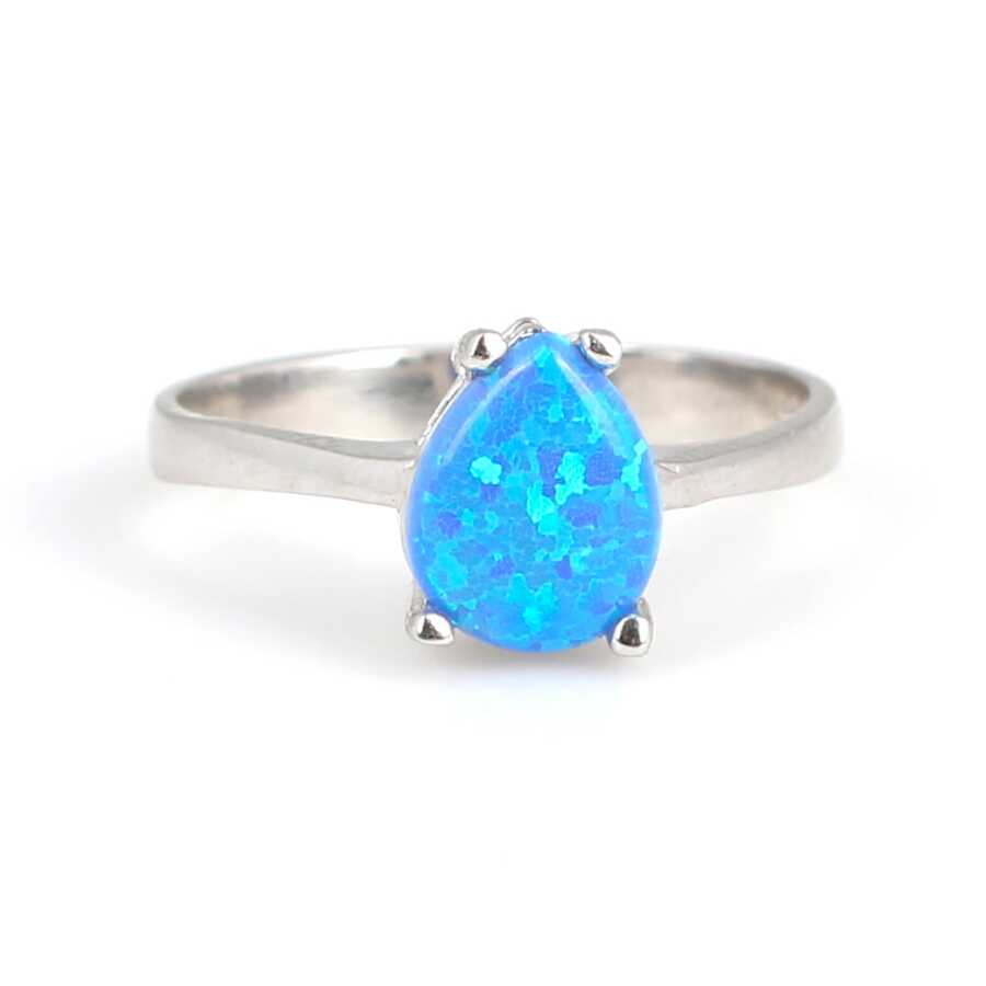 Professional 925 Sterling Silver Blue Opal Teardrop Ring