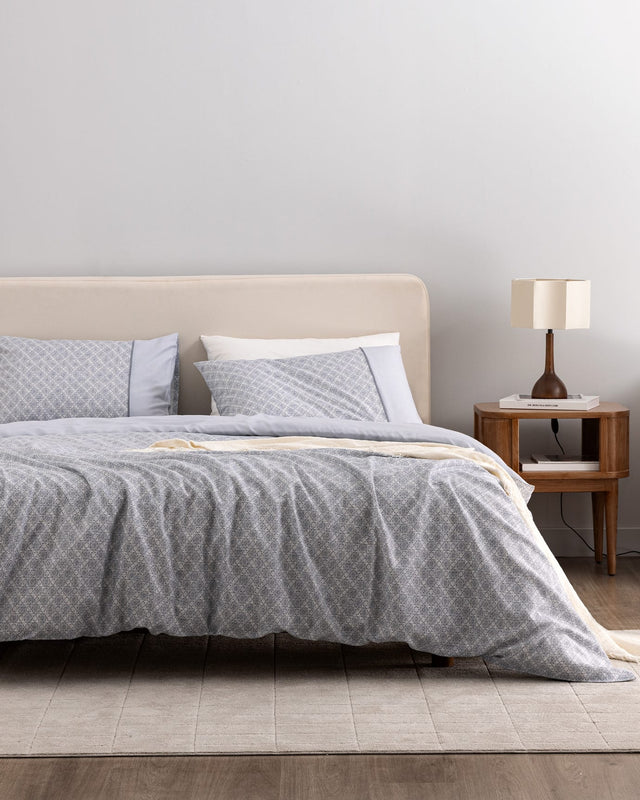 King Size 100% Cotton Printed Duvet Cover Bedding Set - Blue Gray