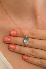 925 Sterling Silver Aquamarine & Zircon Gemstone Pendant Necklace