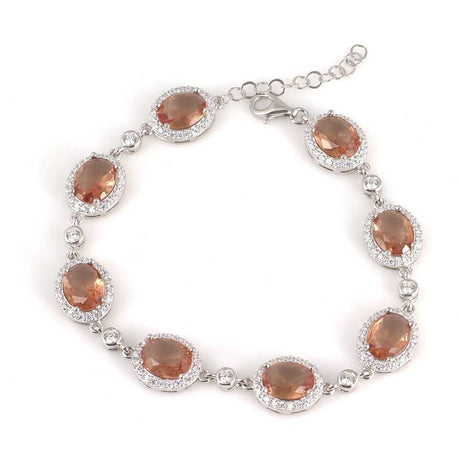 Sterling Silver Zultanite & Zircon Oval Halo Line Bracelet