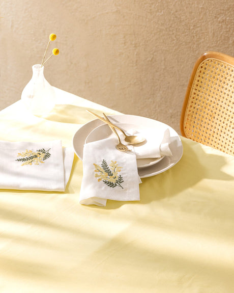 White and Yellow Cloth Napkins - Set of 2 Dinner Table Linens
