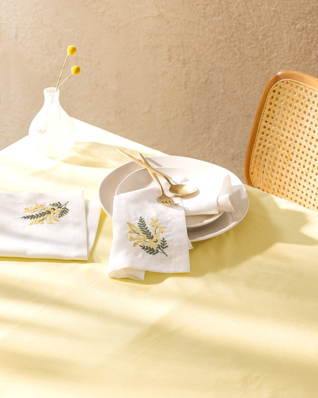 White and Yellow Cloth Napkins - Set of 2 Dinner Table Linens