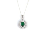 925 Sterling Silver Double Row Halo Emerald Zircon Necklace