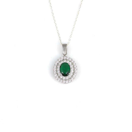 925 Sterling Silver Double Row Halo Emerald Zircon Necklace