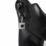 925 Sterling Silver Square Garnet & Zircon Double Row Halo Earrings
