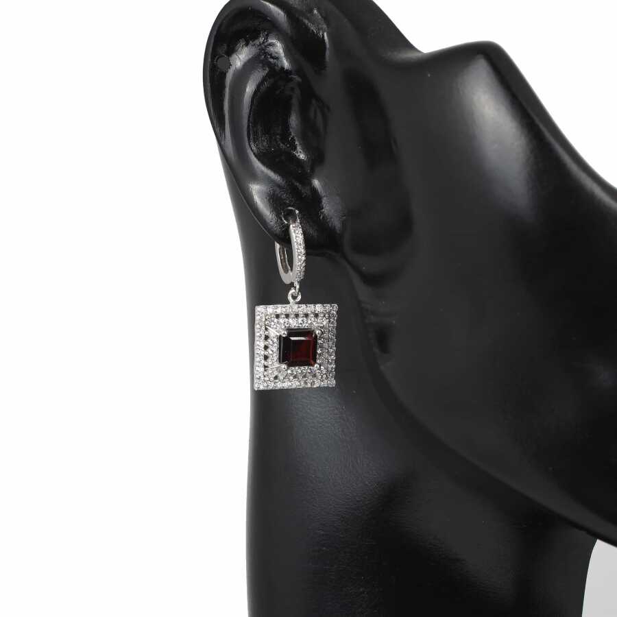 925 Sterling Silver Square Garnet & Zircon Double Row Halo Earrings