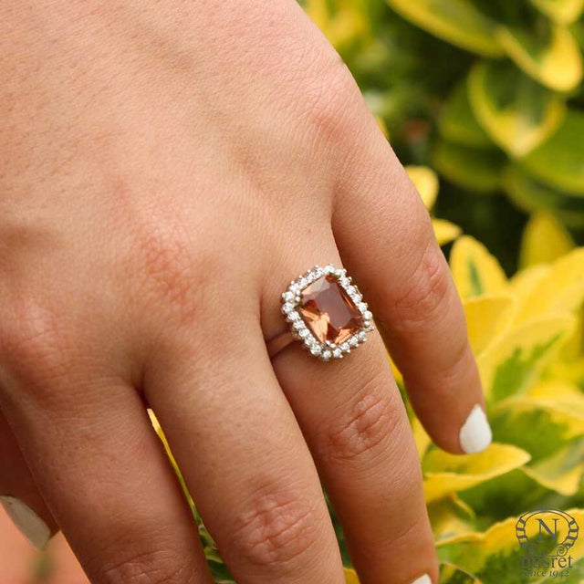 Premium 925 Sterling Silver Zultanite Emerald Cut Halo Ring
