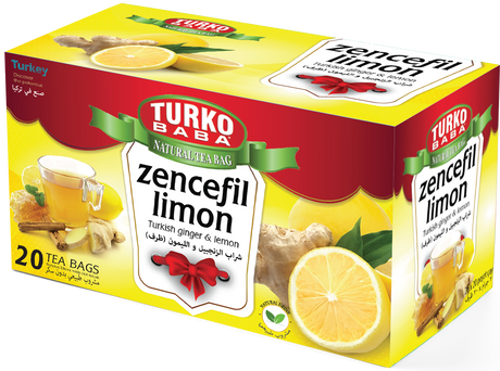 TURKOBABA Professional Ginger & Lemon Herbal Tea - 20 Count