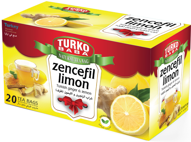 TURKOBABA Professional Ginger & Lemon Herbal Tea - 20 Count