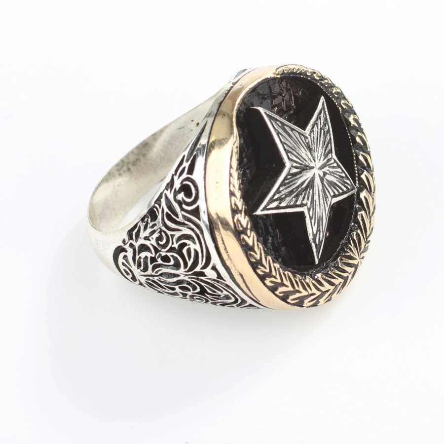 Sterling Silver Men's Ring - Kut al-Amara Crescent & Star Design