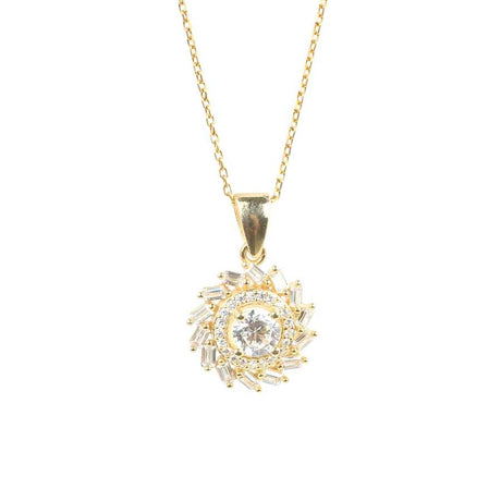 925 Sterling Silver Wind Rose Pendant Necklace - Baguette Zircon