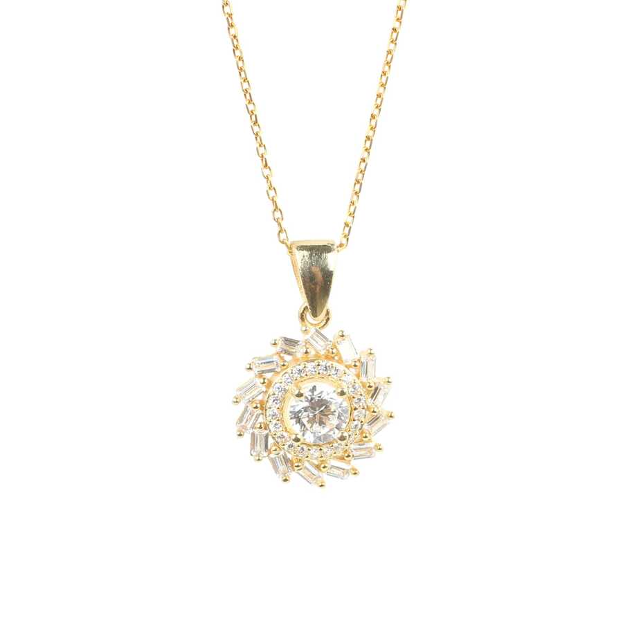 925 Sterling Silver Wind Rose Pendant Necklace - Baguette Zircon