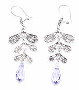 Swarovski Amethyst Leaf Motif Dangle 925 Sterling Silver Filigree Earring