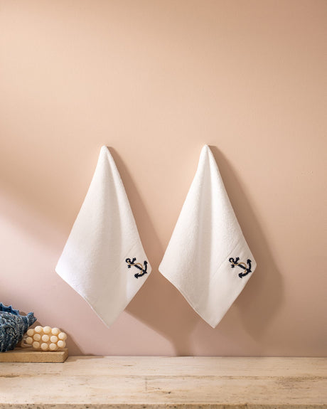 Premium 100% Cotton Anchor Embroidered Hand Towel Set of 2