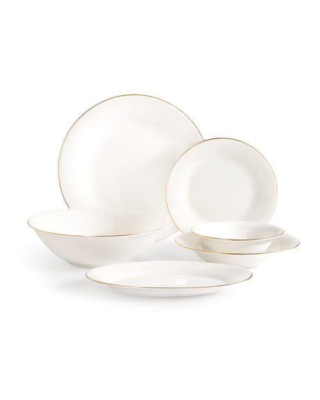 New Bone 6-Person Dinnerware Set - Solara White & Gold