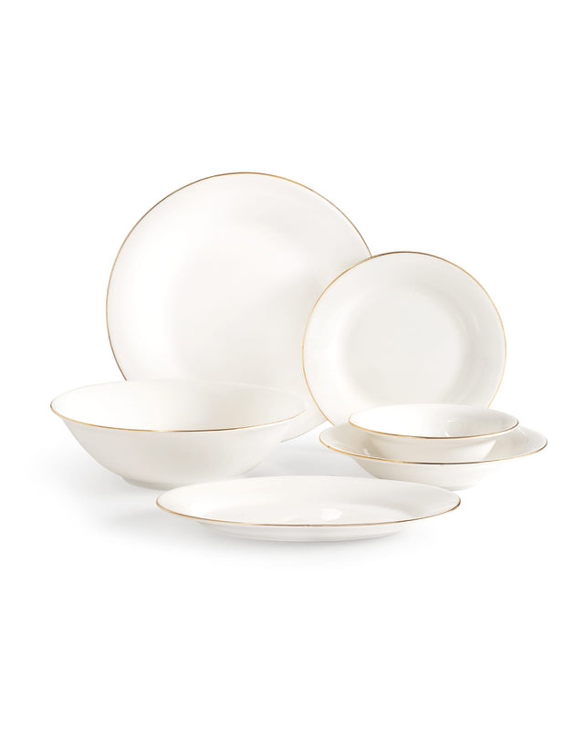 New Bone 6-Person Dinnerware Set - Solara White & Gold