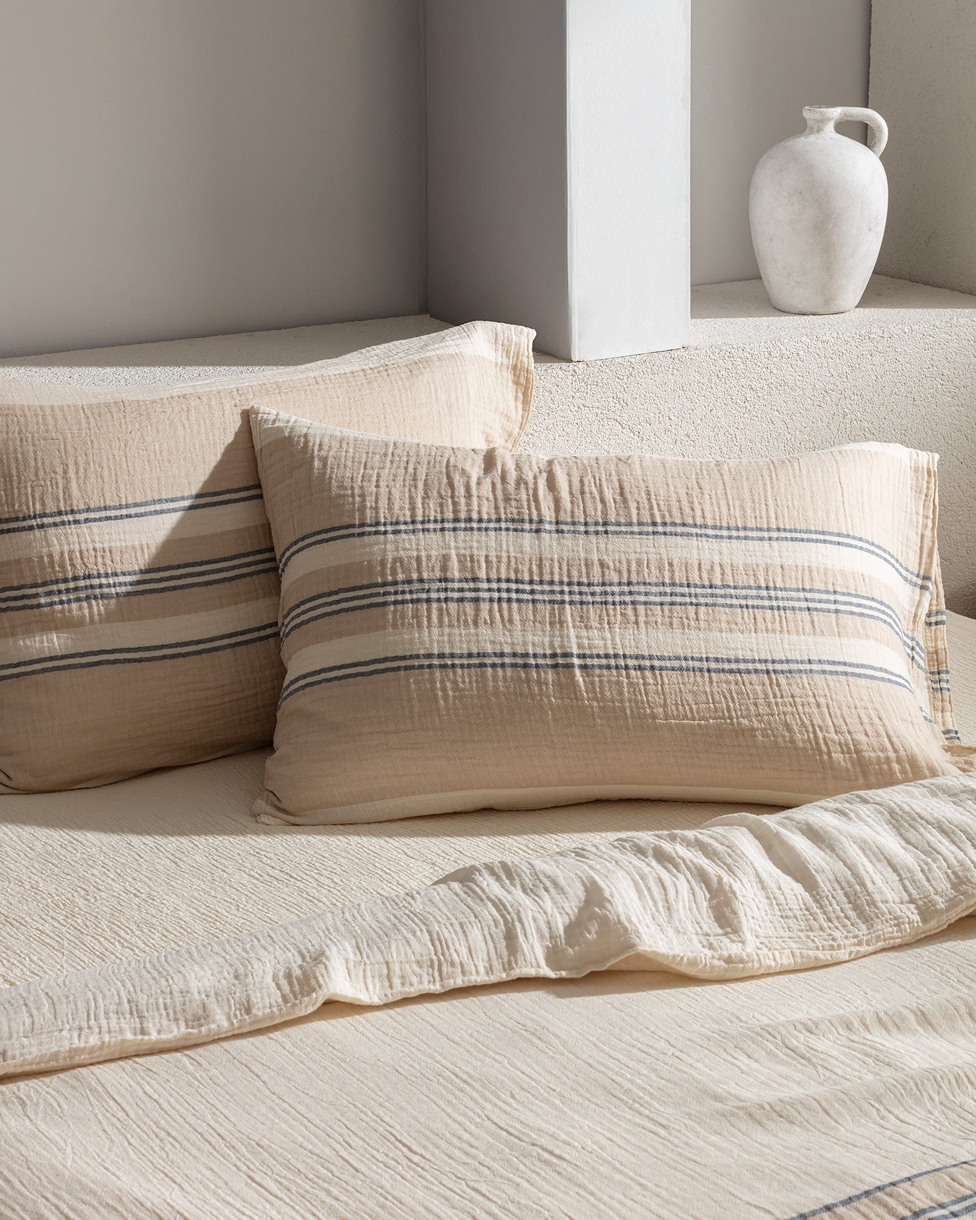 100% Cotton Muslin Duvet Set - Single, Yarn-Dyed & Fitted