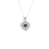 925 Sterling Silver Double Halo Heart Garnet Necklace