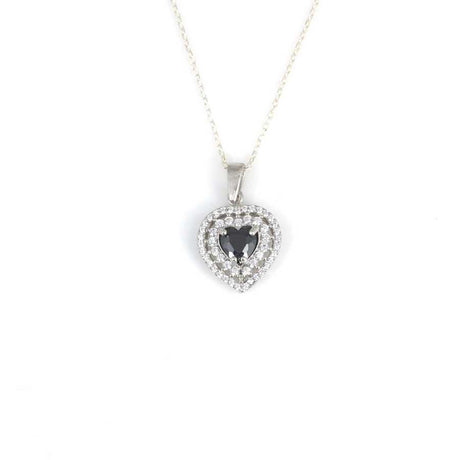 925 Sterling Silver Double Halo Heart Garnet Necklace